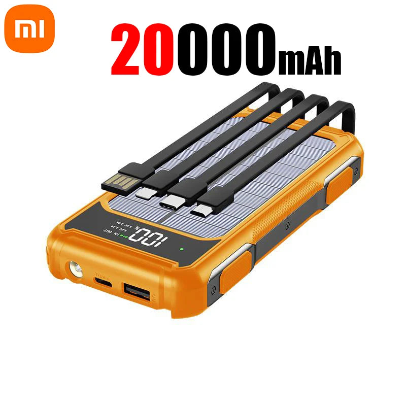 Xiaomi 30000mAh Large Capacity Solar Power Bank 4 in 1 Built in Cables Intelligent Digital Display Laser Light for Samsung Apple