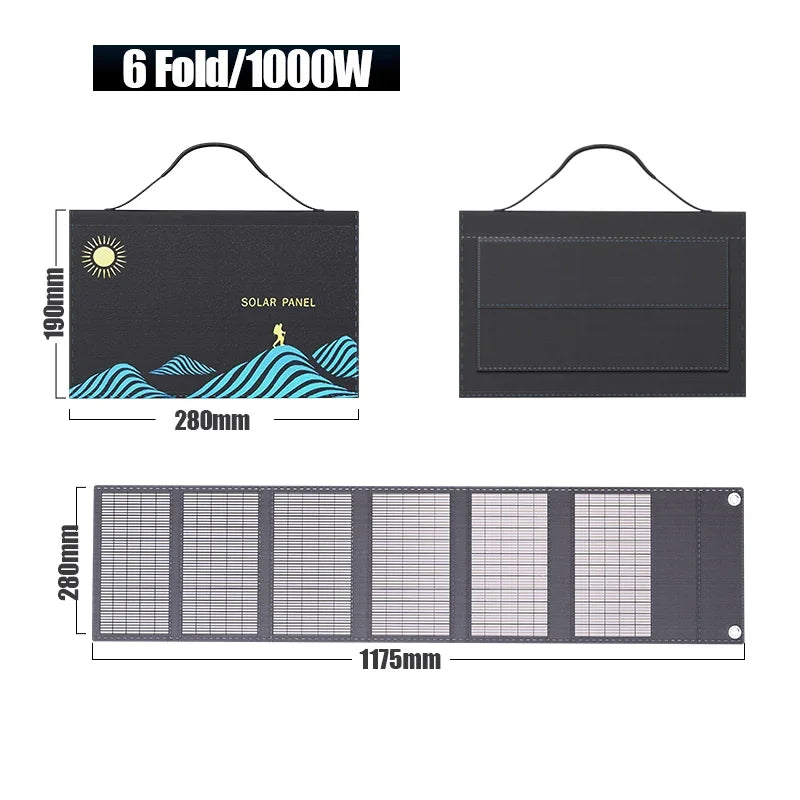 1000W Solar Panel Folding Bag USB+DC Output Solar Charger Portable Foldable Solar Charging Device Outdoor Portable Power Supply