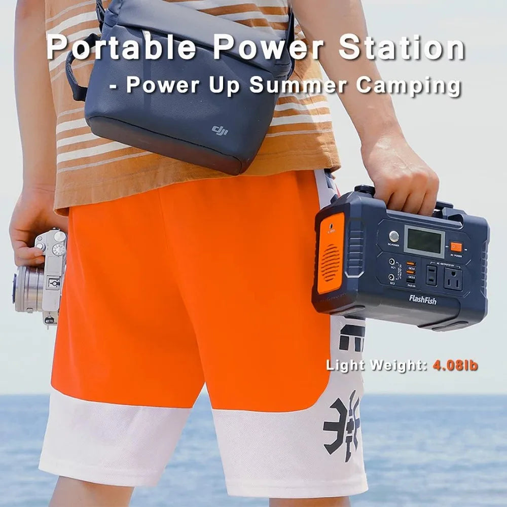 200W Portable Power Station FlashFish 40800mAh Solar Generator with 110V AC Outlet/2 DC Ports/3 USB Ports