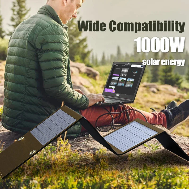 1000W Solar Panel Folding Bag USB+DC Output Solar Charger Portable Foldable Solar Charging Device Outdoor Portable Power Supply