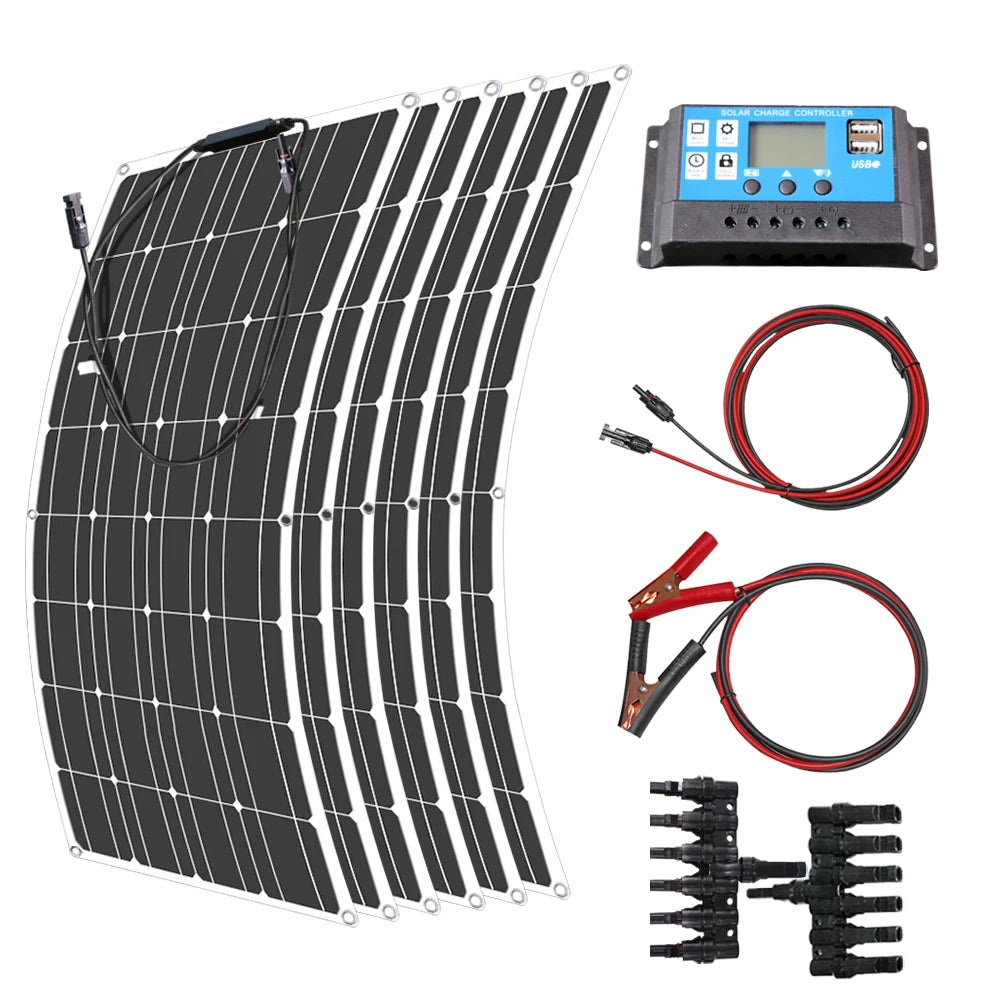 12V Flexible Solar Panel 600W 100W 200W 300W 400W 500W Bendable Waterproof Monocrystalline Best Solar Panel China for RV Boat