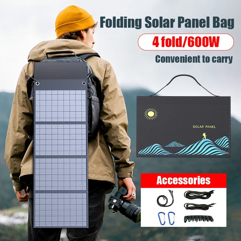 1000W Solar Panel Folding Bag USB+DC Output Solar Charger Portable Foldable Solar Charging Device Outdoor Portable Power Supply