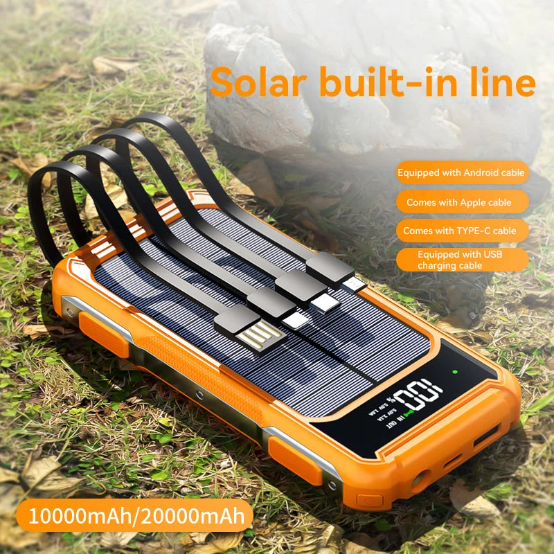 Xiaomi 30000mAh Large Capacity Solar Power Bank 4 in 1 Built in Cables Intelligent Digital Display Laser Light for Samsung Apple