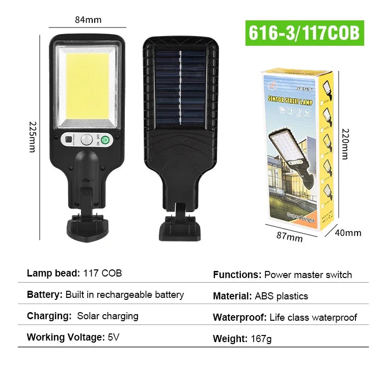 LED Solar Outdoor Remote Control 3 Modes LED Courtyard Wall Lamp Garden Terrace Garage Human Body Induction Door Street Lighting