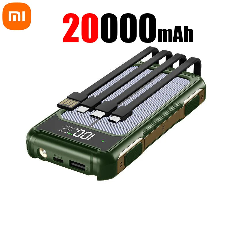 Xiaomi 30000mAh Large Capacity Solar Power Bank 4 in 1 Built in Cables Intelligent Digital Display Laser Light for Samsung Apple