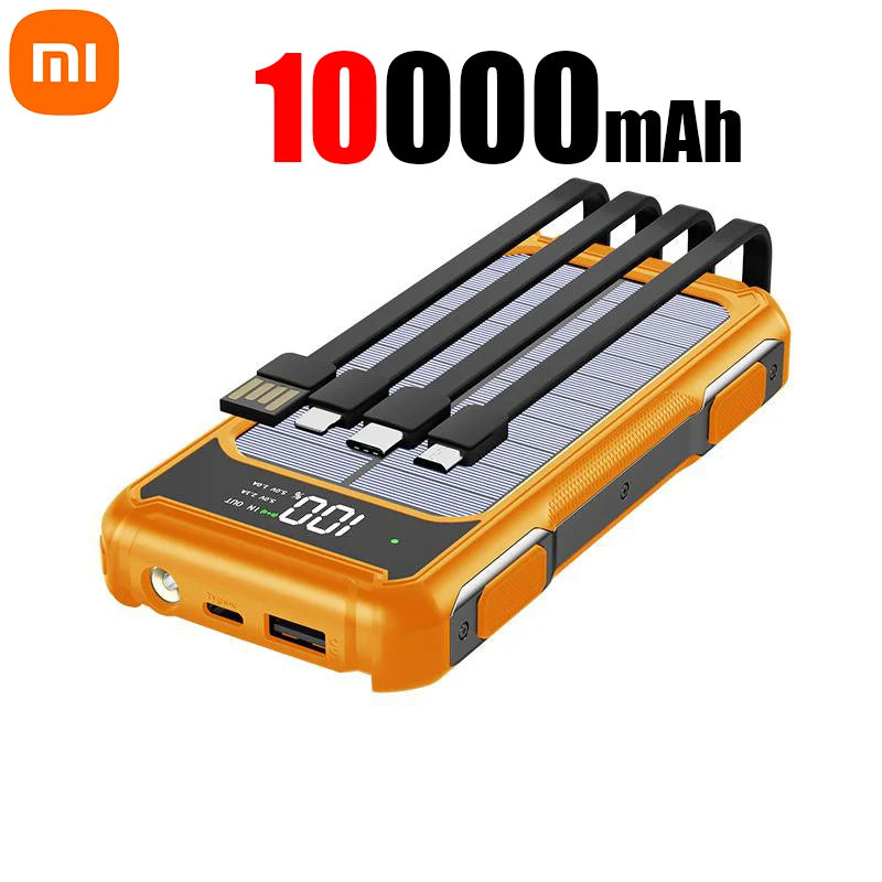 Xiaomi 30000mAh Large Capacity Solar Power Bank 4 in 1 Built in Cables Intelligent Digital Display Laser Light for Samsung Apple