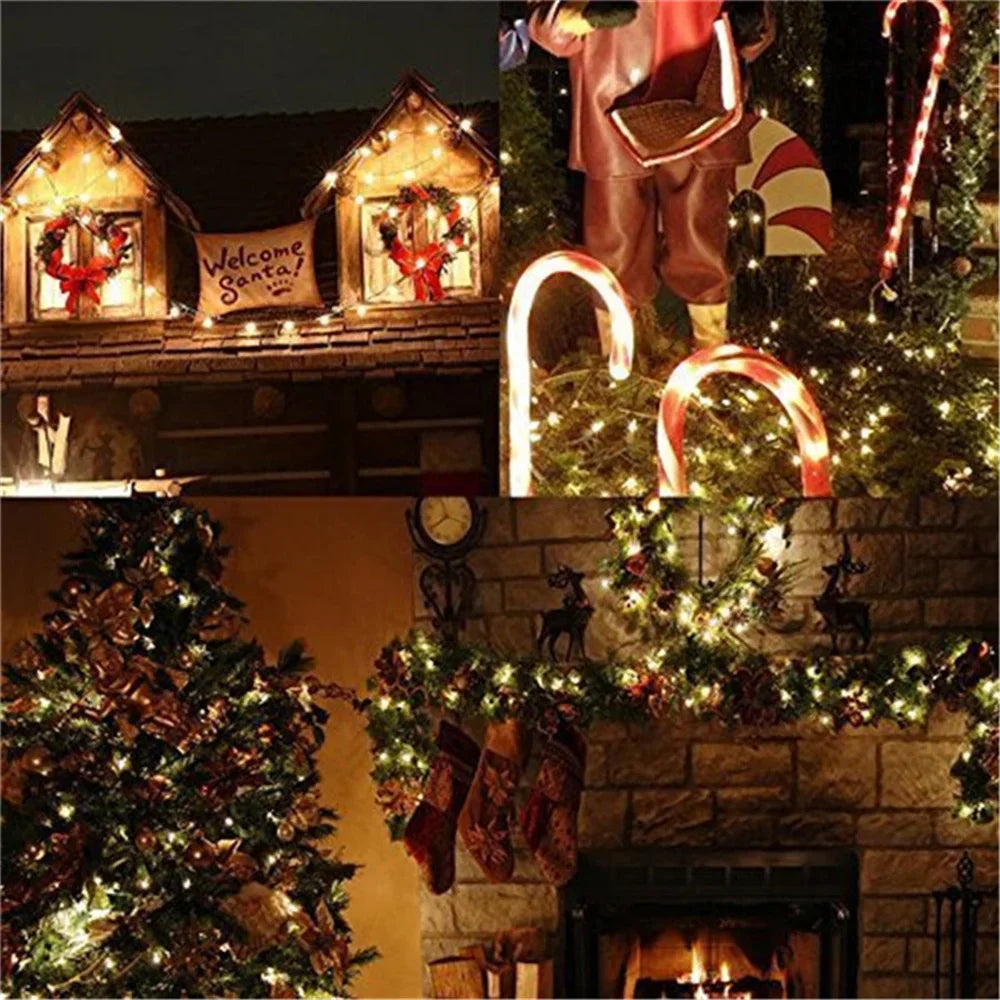 12m Solar Lights Outdoor 100 LED Waterproof Christmas Decorations 2024 Festoon Garden Fairy String Light Twinkle Lamp Tree Party