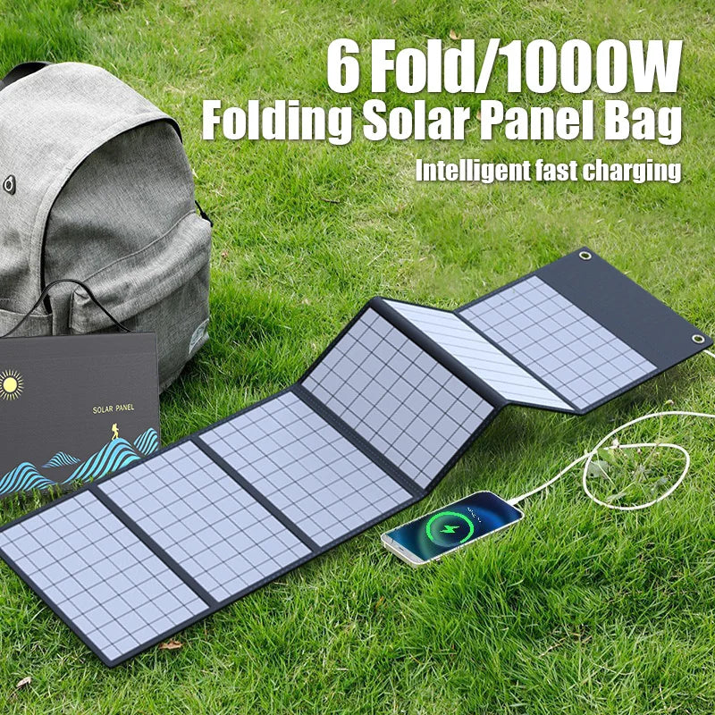 1000W Solar Panel Folding Bag USB+DC Output Solar Charger Portable Foldable Solar Charging Device Outdoor Portable Power Supply