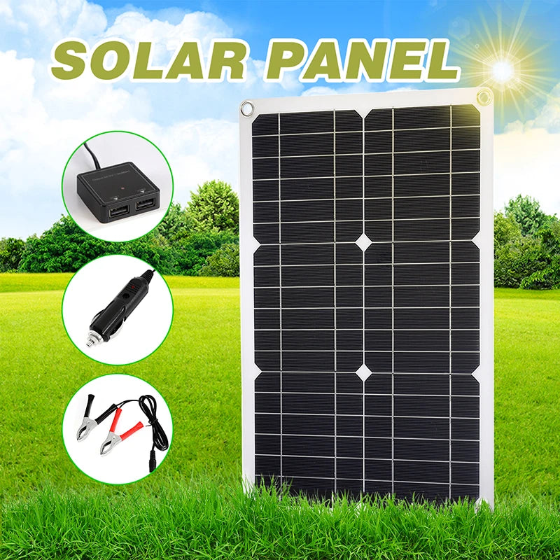 100W 18V Solar Panel Dual USB Solar Cell 30A Solar Charge Controller Power Bank for Mobile Phone MP3 Camping Hiking Outdoor