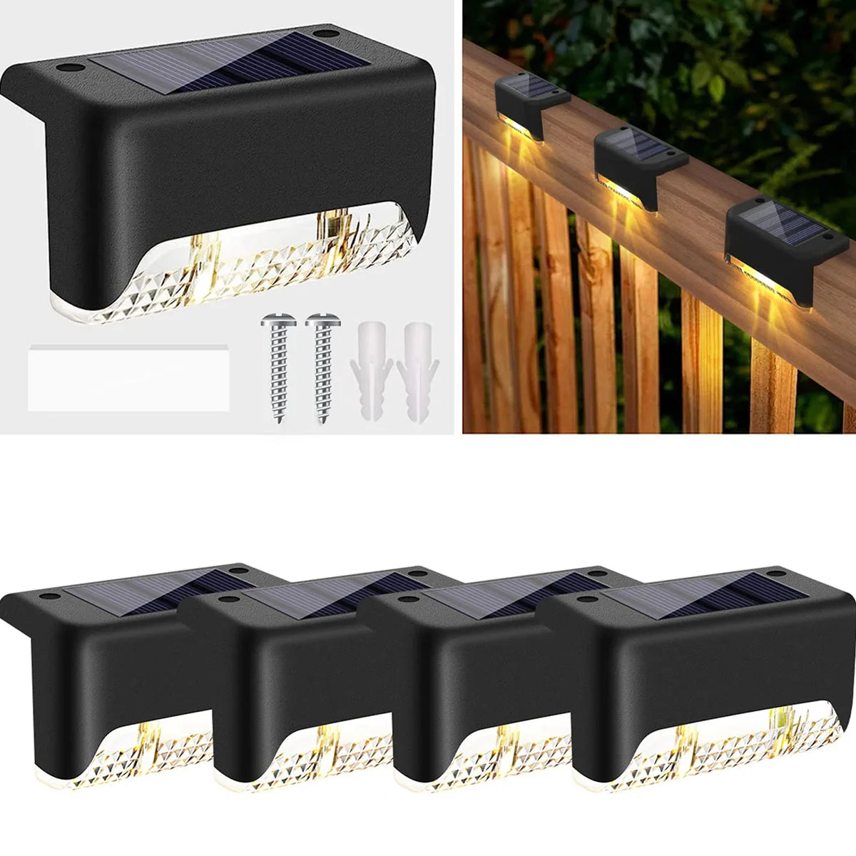 4/12 Pack Deck Lights Solar Powered, Solar Step Lights Outdoor Waterproof Led, Step Lights Solar Powered Used For Deck Stairs