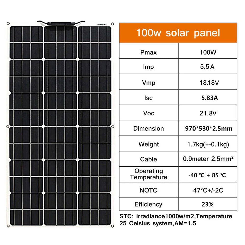 12V Flexible Solar Panel 600W 100W 200W 300W 400W 500W Bendable Waterproof Monocrystalline Best Solar Panel China for RV Boat