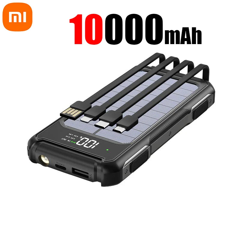 Xiaomi 30000mAh Large Capacity Solar Power Bank 4 in 1 Built in Cables Intelligent Digital Display Laser Light for Samsung Apple