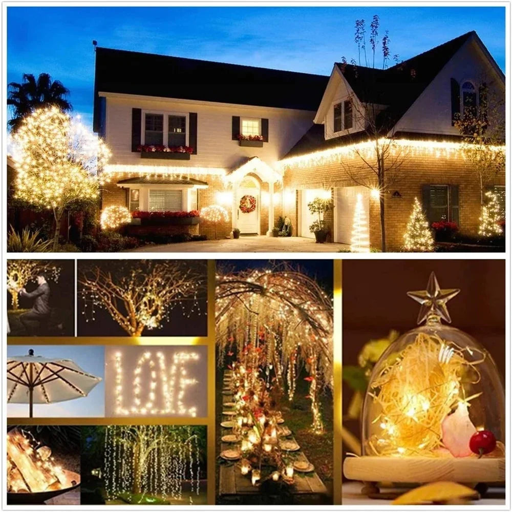 12m Solar Lights Outdoor 100 LED Waterproof Christmas Decorations 2024 Festoon Garden Fairy String Light Twinkle Lamp Tree Party