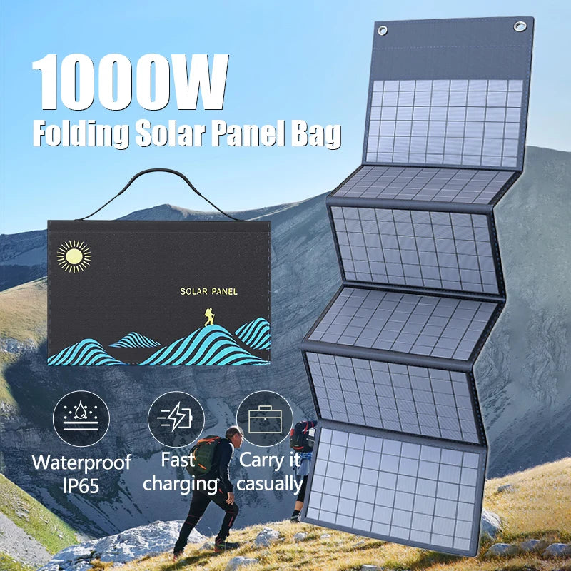 1000W Solar Panel Folding Bag USB+DC Output Solar Charger Portable Foldable Solar Charging Device Outdoor Portable Power Supply